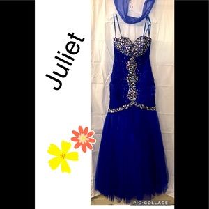 Anny Lee_New Royal Blue iridescent Gemstone Gown with Scarf_Medium